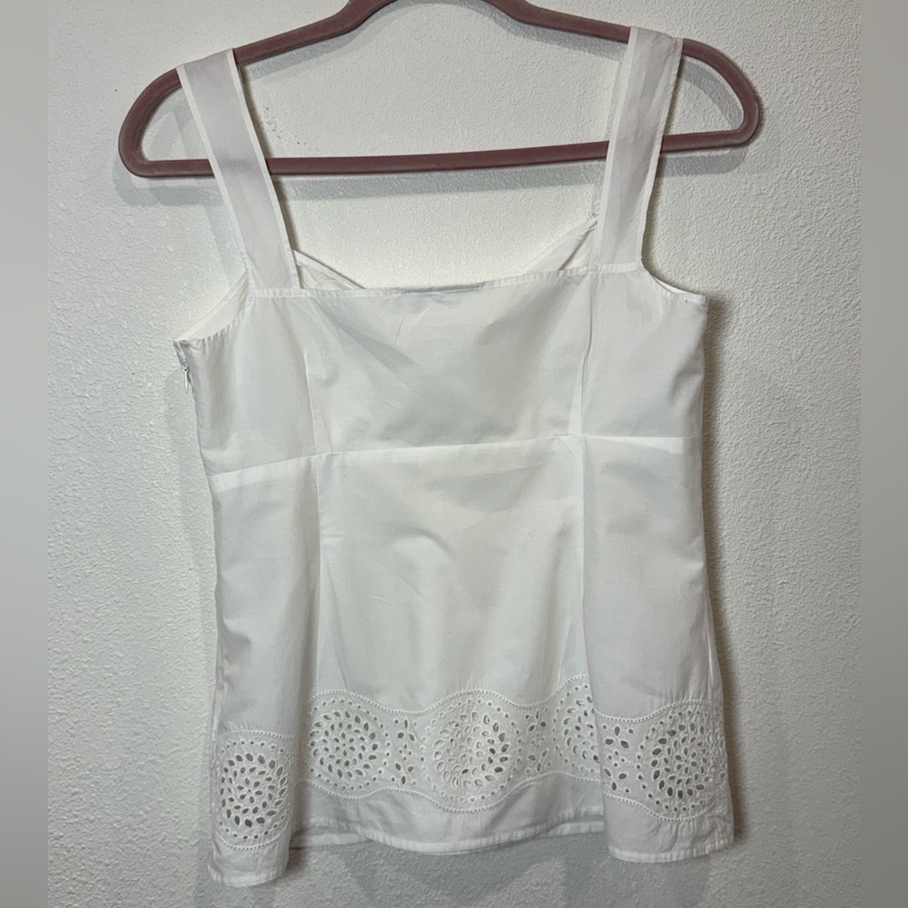 LOFT Petite White Eyelet Tank Top 100% Cotton Cottagecore Summer Size 6P - Picture 3 of 9